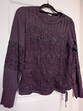 Tiny For Anthropolgie Lace Panel Long Sleeve Top - Plum